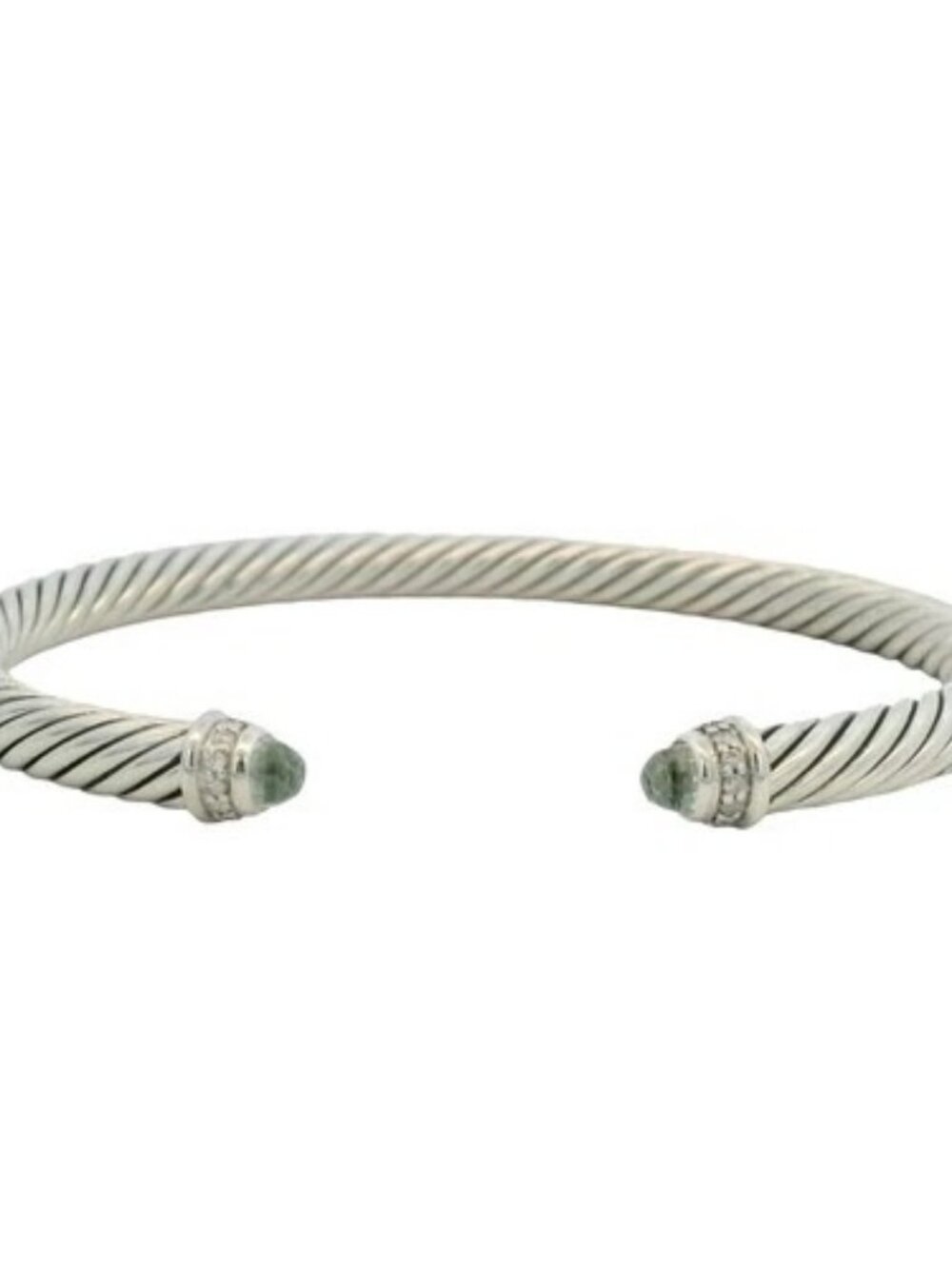 David Yurman 925 Sterling Silver Prasiolite and Diamond 5mm Cuff Bracelet 6.5"